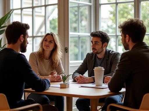 Équipe Lumière Captures en réunion créative dans le studio à Bordeaux